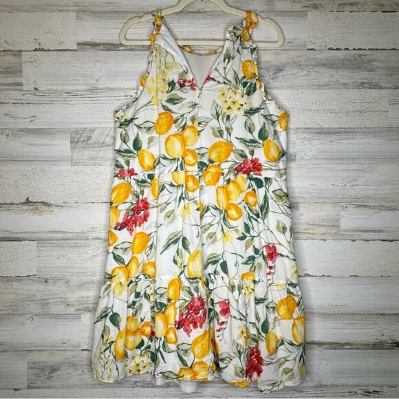 🍁 Julia Jordan Lemon Print Cotton Summer Sundress Mini Dress Lined Ivory Multi - Picture 3 of 14